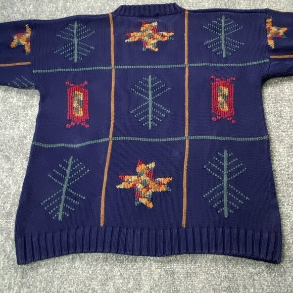 VTG 90s Chaps Ralph Lauren Sweater Men L‎ Navy Southwestern Geometric Boho Retro - Picture 2 of 15